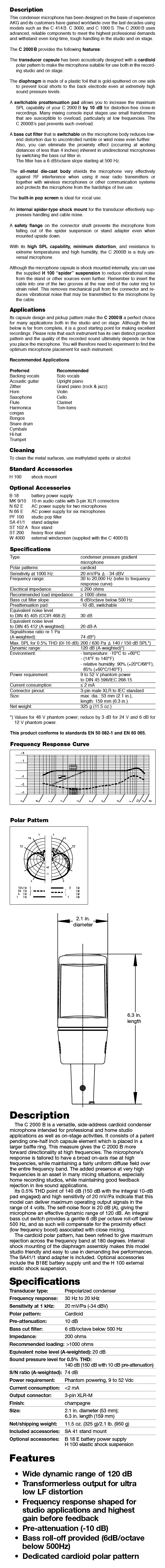 AKG C 2000 B specifications