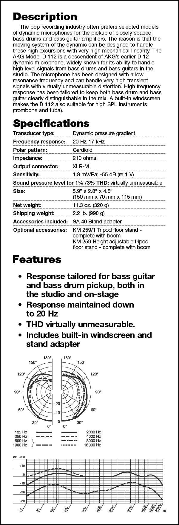 AKG D 112 specifications