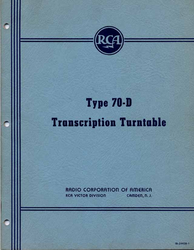 RCA Type 70-D Manual cover