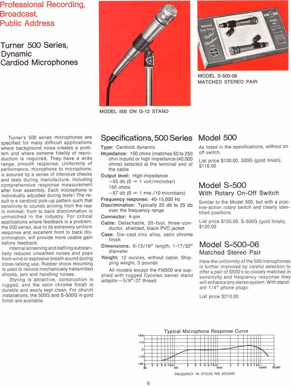 Turner 1972 microphone catalog