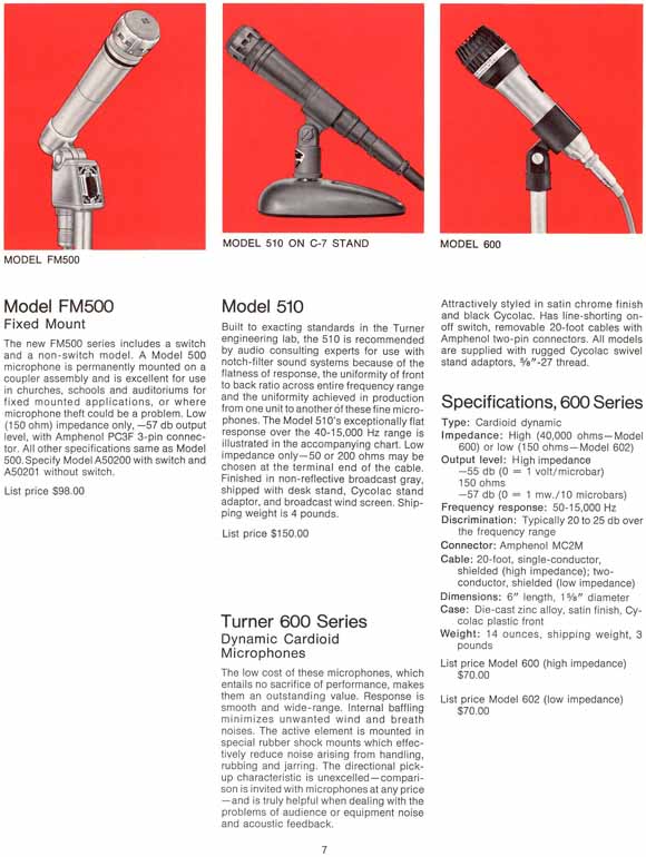 Turner 1972 microphone catalog