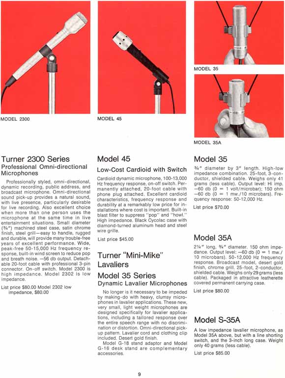 Turner 1972 microphone catalog