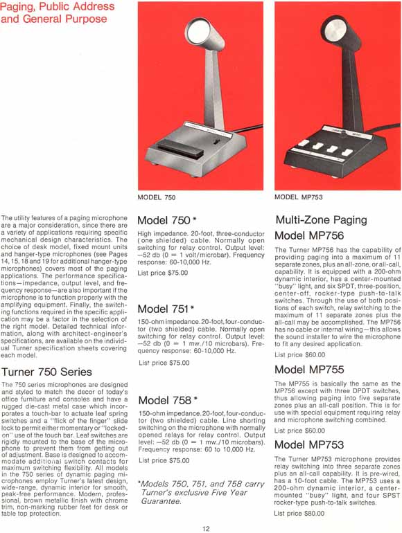Turner 1972 microphone catalog