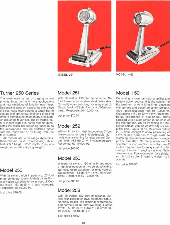 Turner 1972 microphone catalog