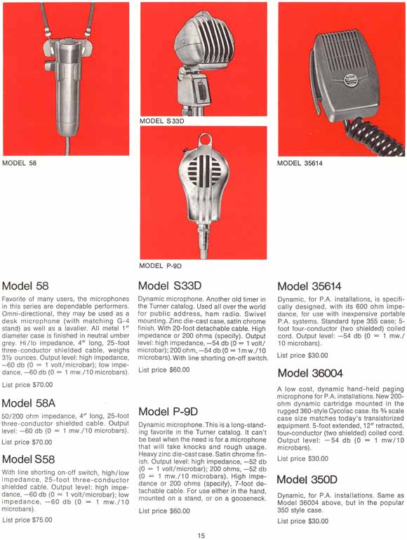 Turner 1972 microphone catalog