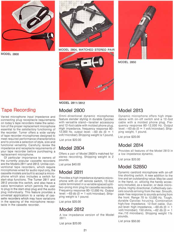Turner 1972 microphone catalog